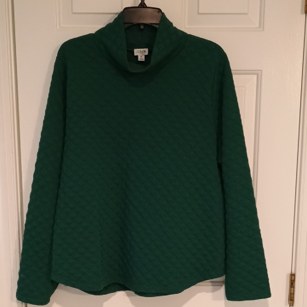J. Crew Factory Emerald Green Quilted Turtleneck Sweater